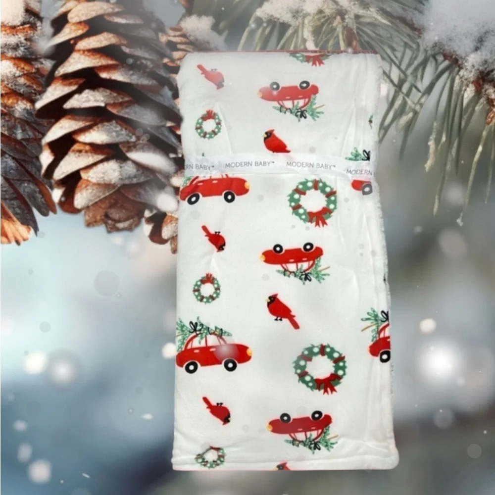 HOLIDAY - Modern Baby - ‘Christmas Woods’ Sherpa baby blanket 30”x40” NWT